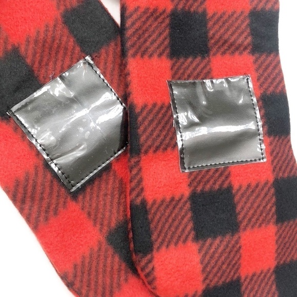 Set of 2 red and black plaid fleece Christmas stockings with photo pocket - Picture 2 of 4